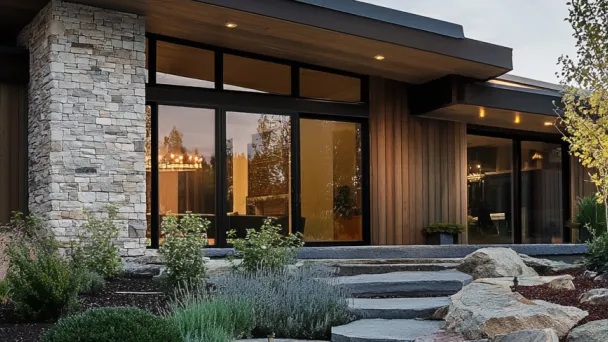 Photo of a home with beautiful landscaping. 