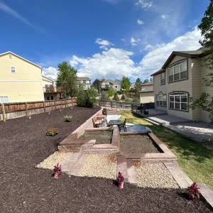 Photo of a backyard hardscape. 