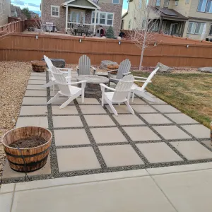 Photo of outdoor seating and fire pit. 