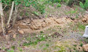 Before photo of a sloped yard. 